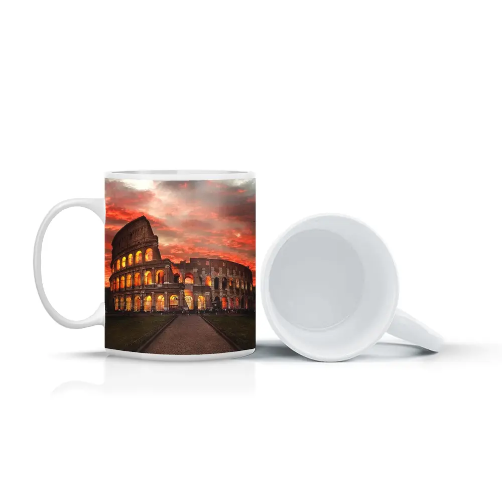 Rome Colosseum Glowing Red Sunset Sky – Mugs