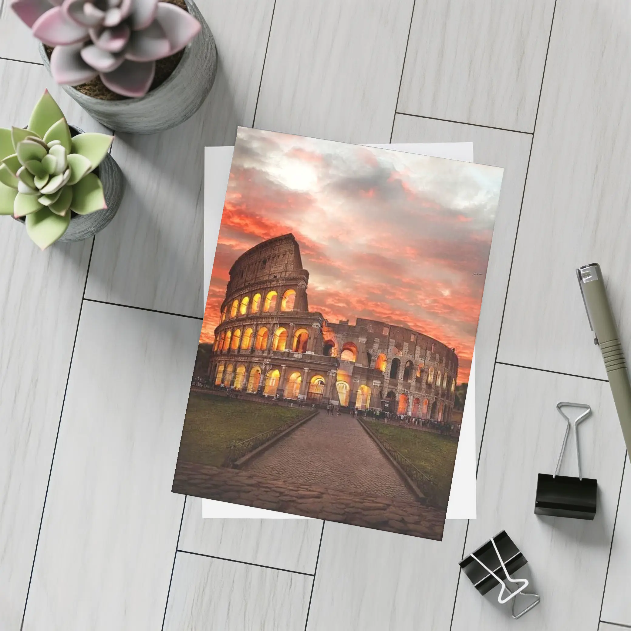 Rome Colosseum Glowing Red Sunset Sky – Postcards