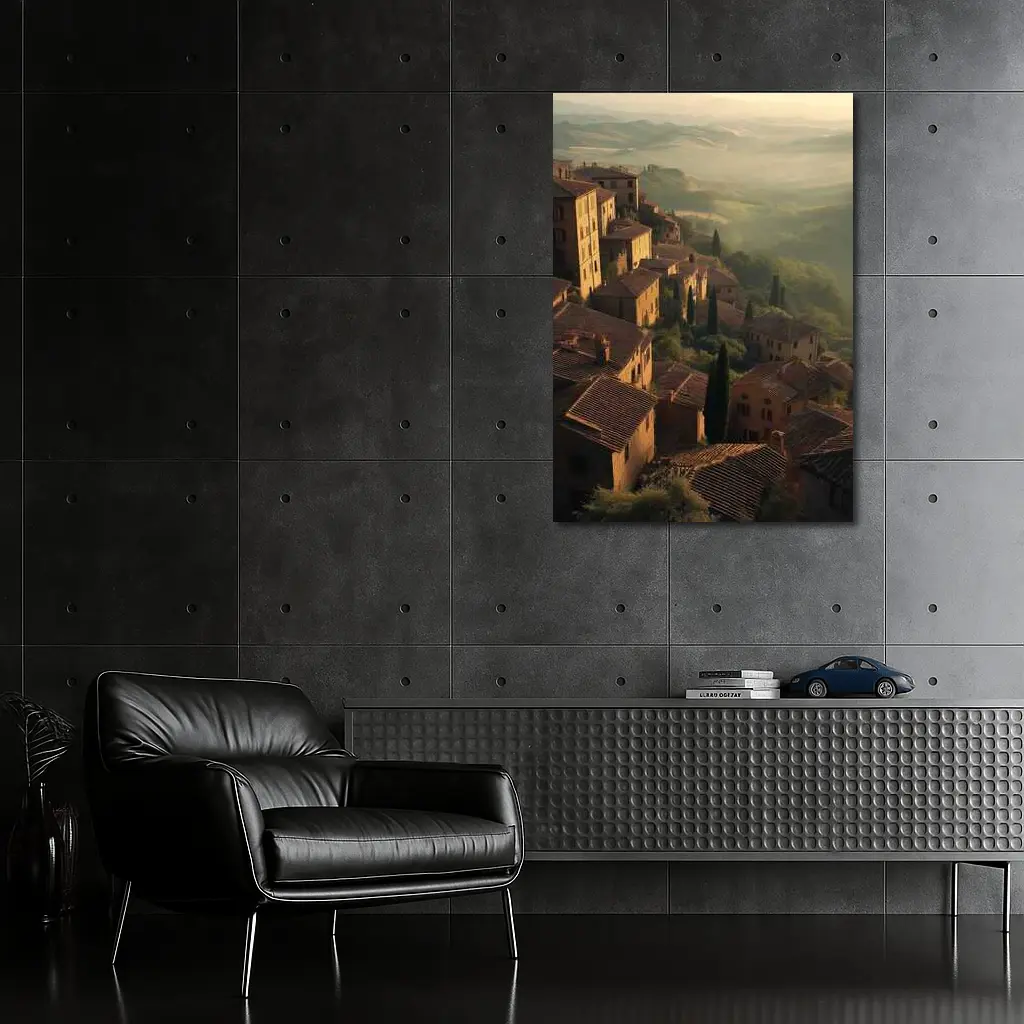 Tuscan Hillside Village Rolling Misty Valleys – Wall Art