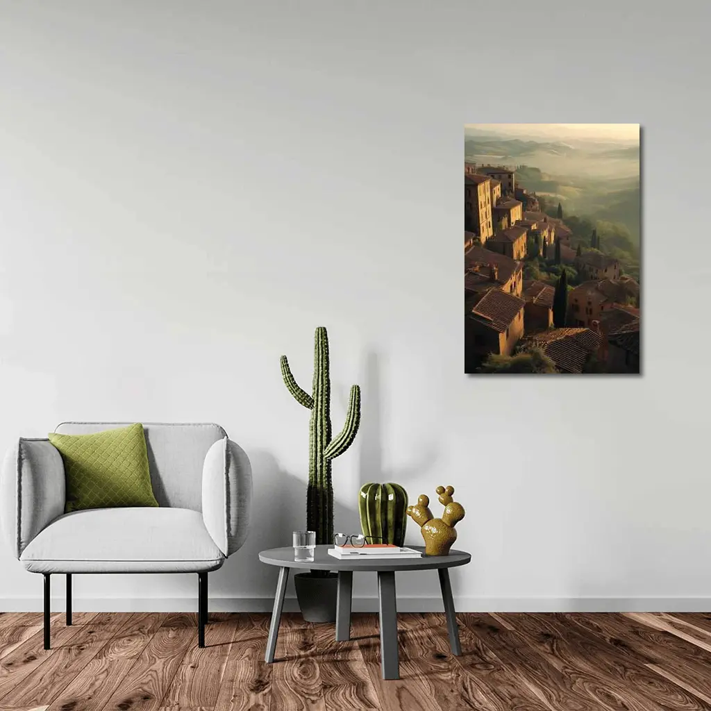 Tuscan Hillside Village Rolling Misty Valleys – Wall Art