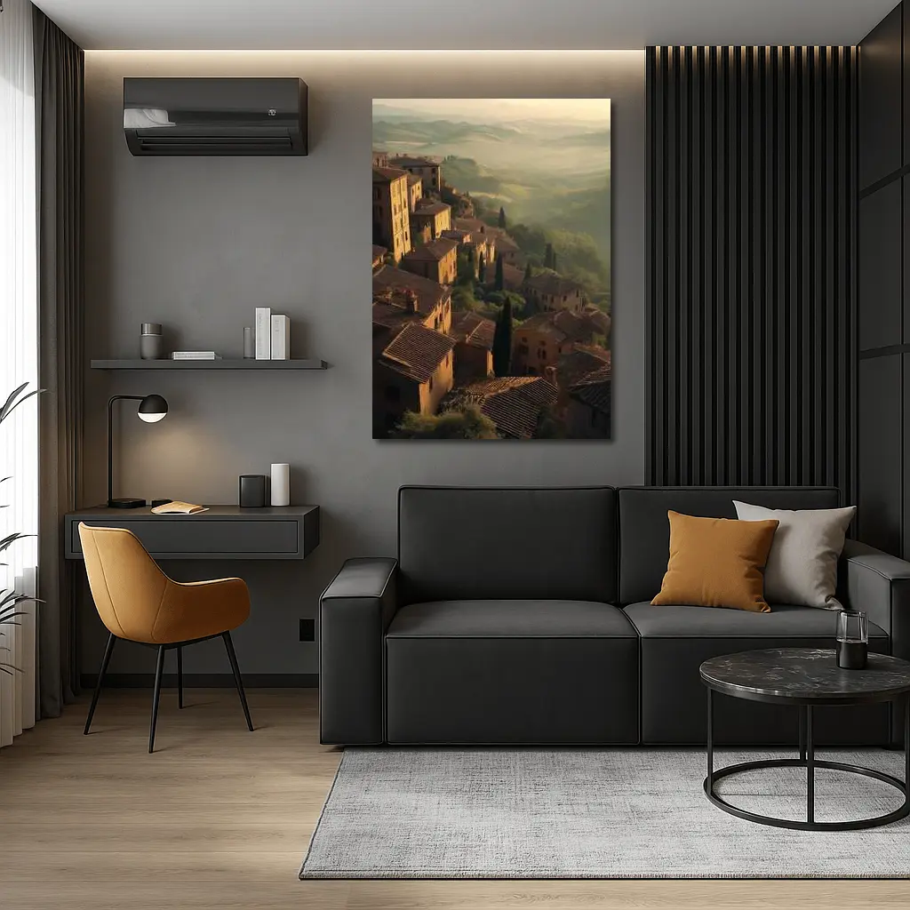 Tuscan Hillside Village Rolling Misty Valleys – Wall Art