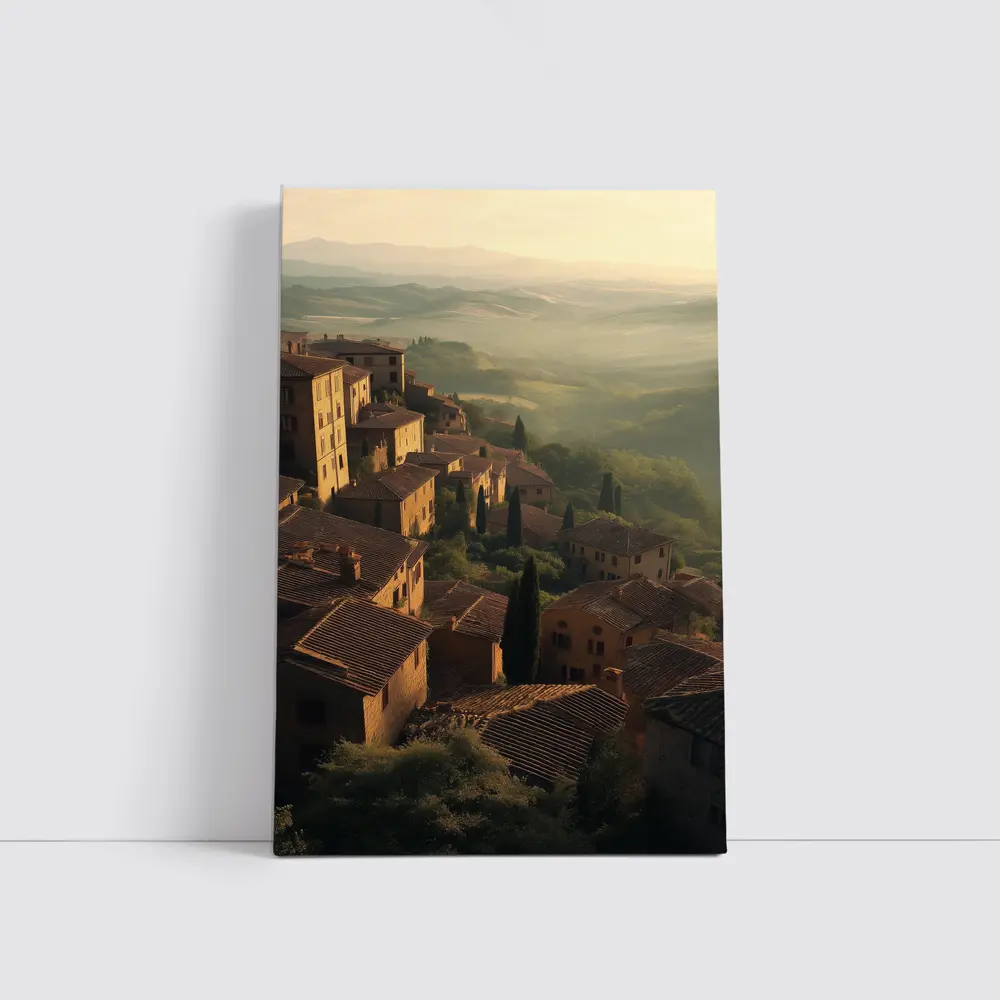 Tuscan Hillside Village Rolling Misty Valleys – Wall Art