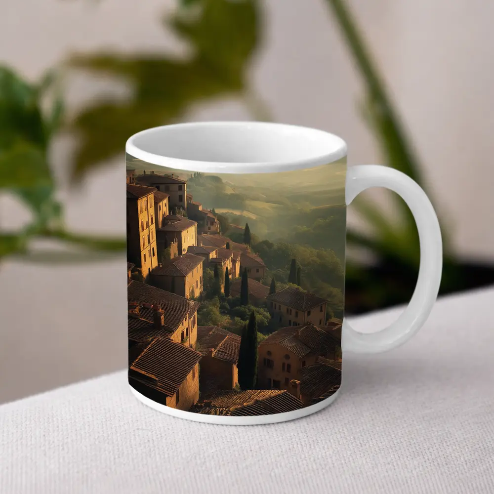 Tuscan Hillside Village Rolling Misty Valleys – Mugs