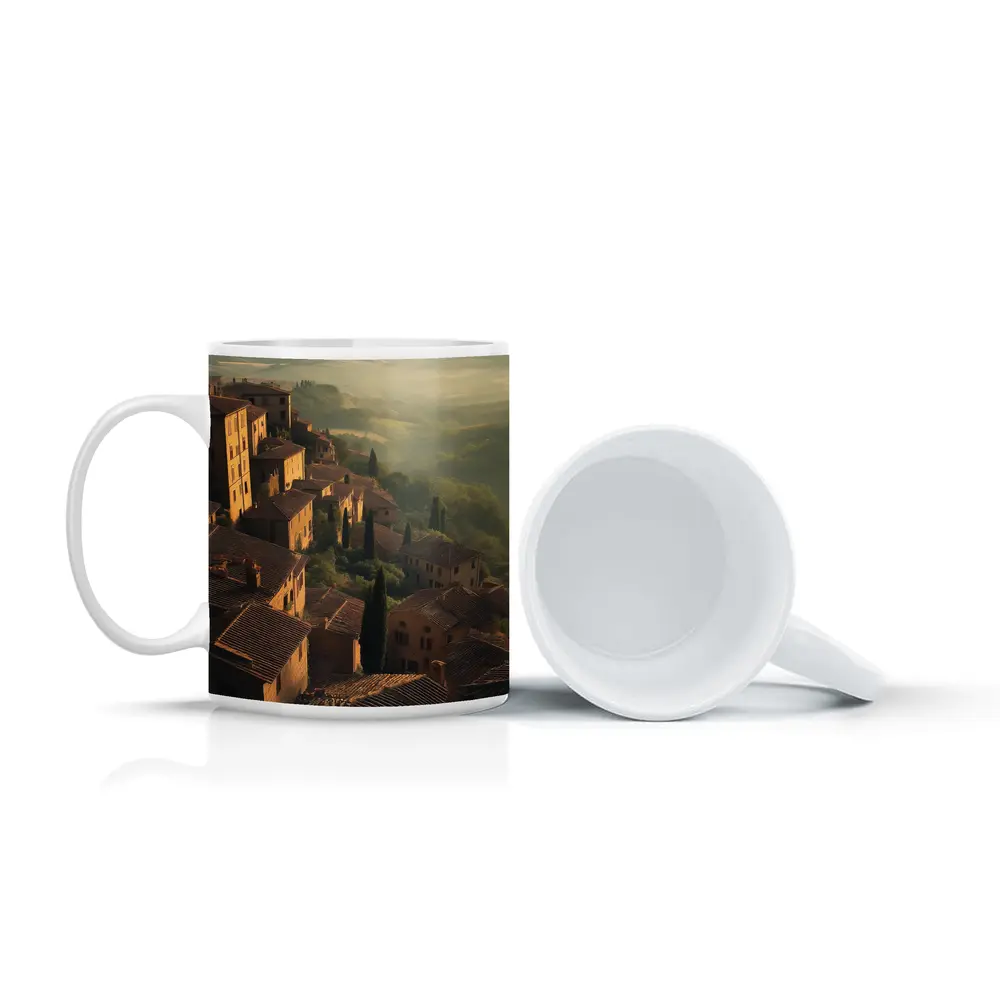 Tuscan Hillside Village Rolling Misty Valleys – Mugs