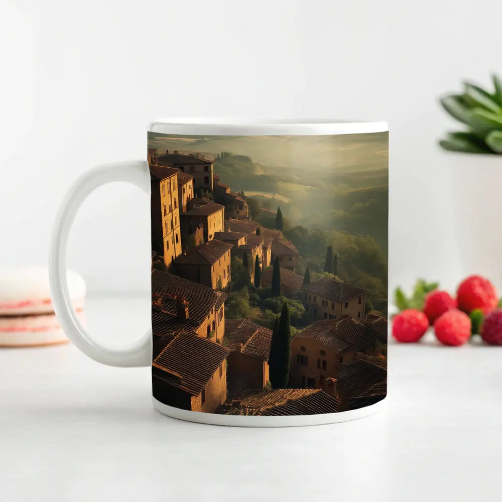 Tuscan Hillside Village Rolling Misty Valleys – Mugs
