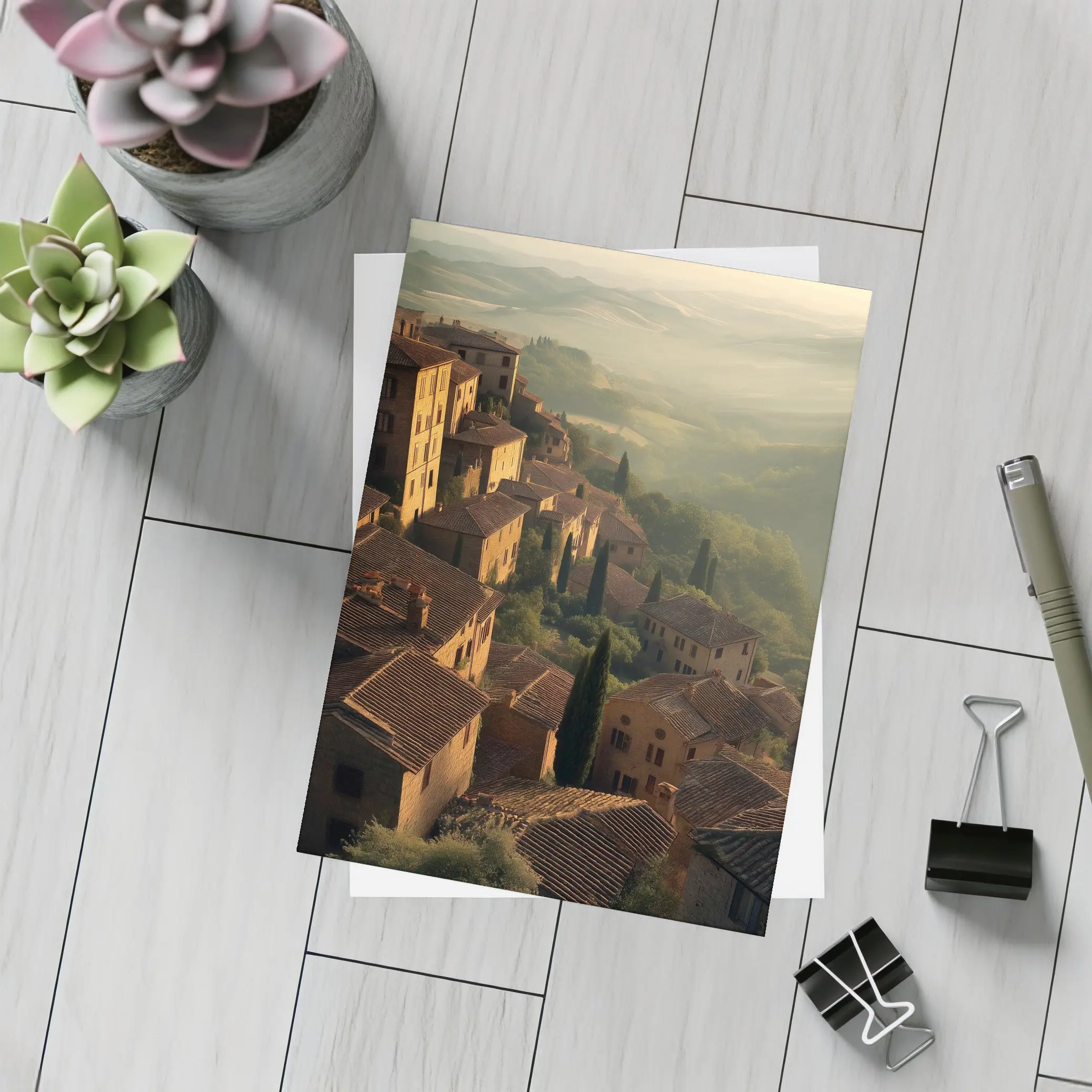 Tuscan Hillside Village Rolling Misty Valleys – Postcards