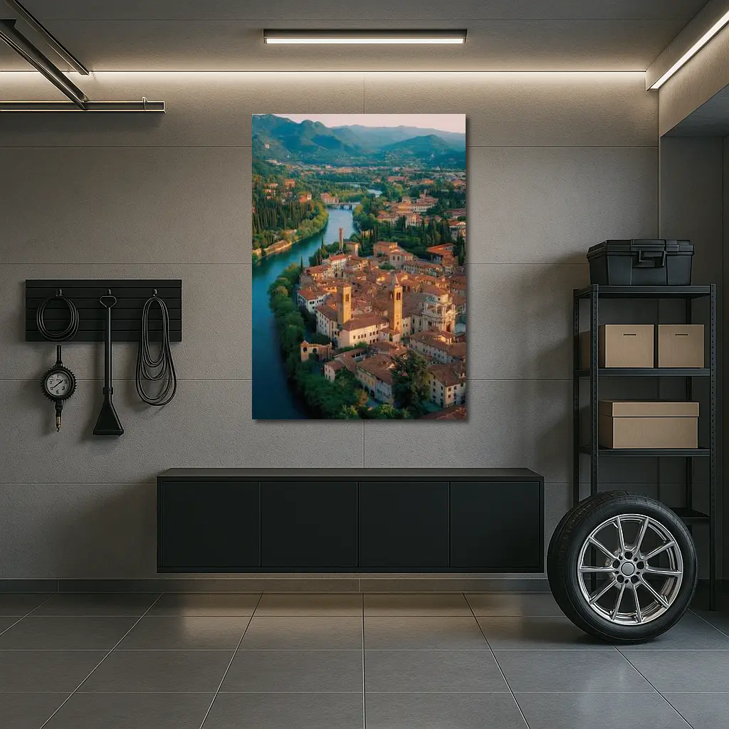 Italian River Town Aerial View Mountains – Wall Art