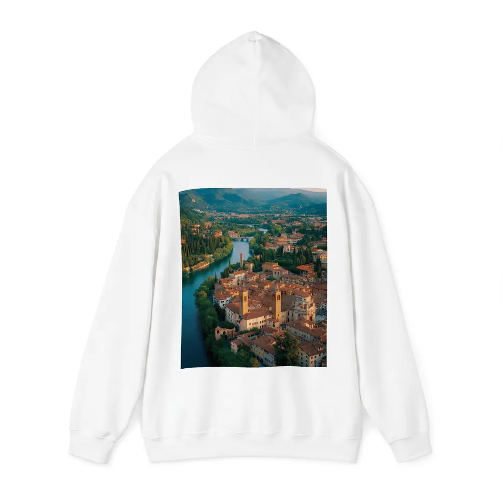 Italian River Town Aerial View Mountains – Hoodies