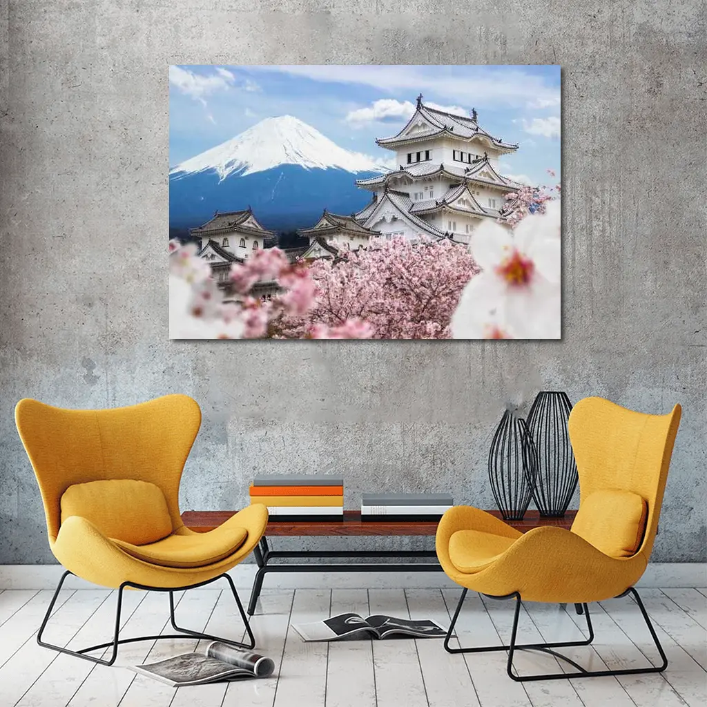 Japanese Castle Mount Fuji Cherry Blossoms – Wall Art