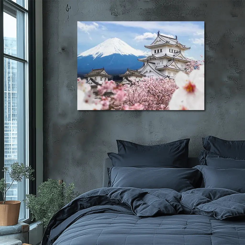 Japanese Castle Mount Fuji Cherry Blossoms – Wall Art