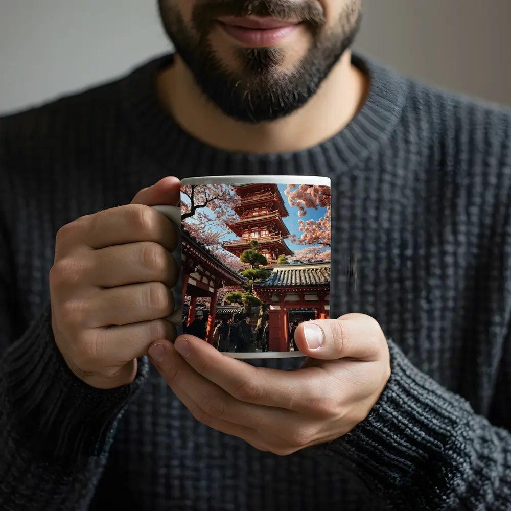 Japanese Pagoda Cherry Blossoms Asakusa Temple – Mugs