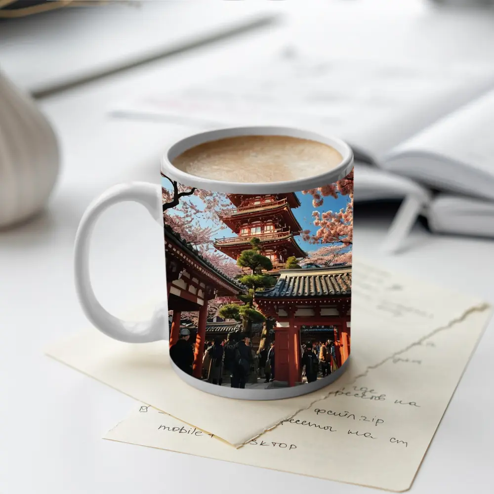 Japanese Pagoda Cherry Blossoms Asakusa Temple – Mugs