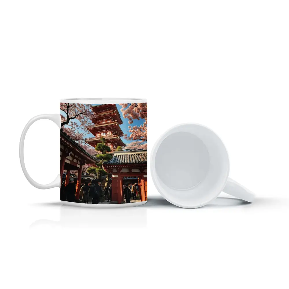 Japanese Pagoda Cherry Blossoms Asakusa Temple – Mugs