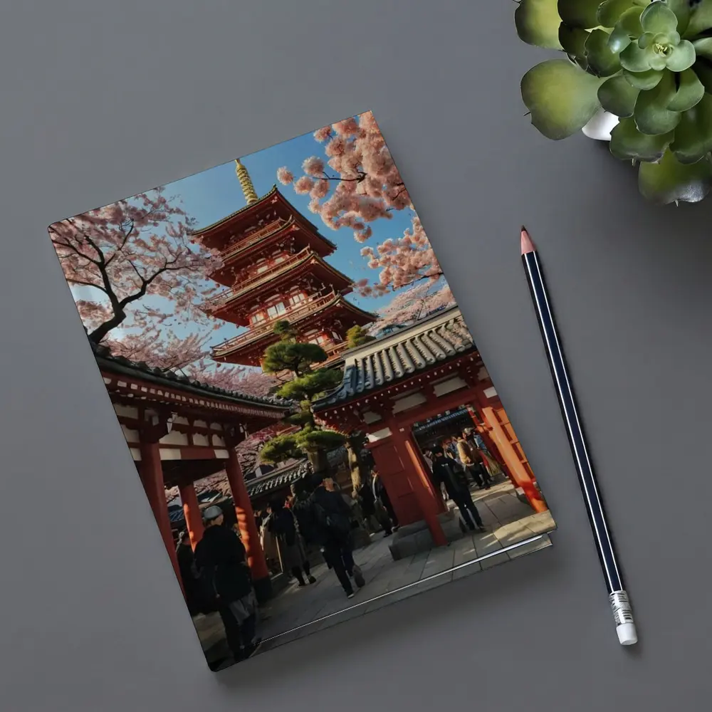 Japanese Pagoda Cherry Blossoms Asakusa Temple – Notebooks