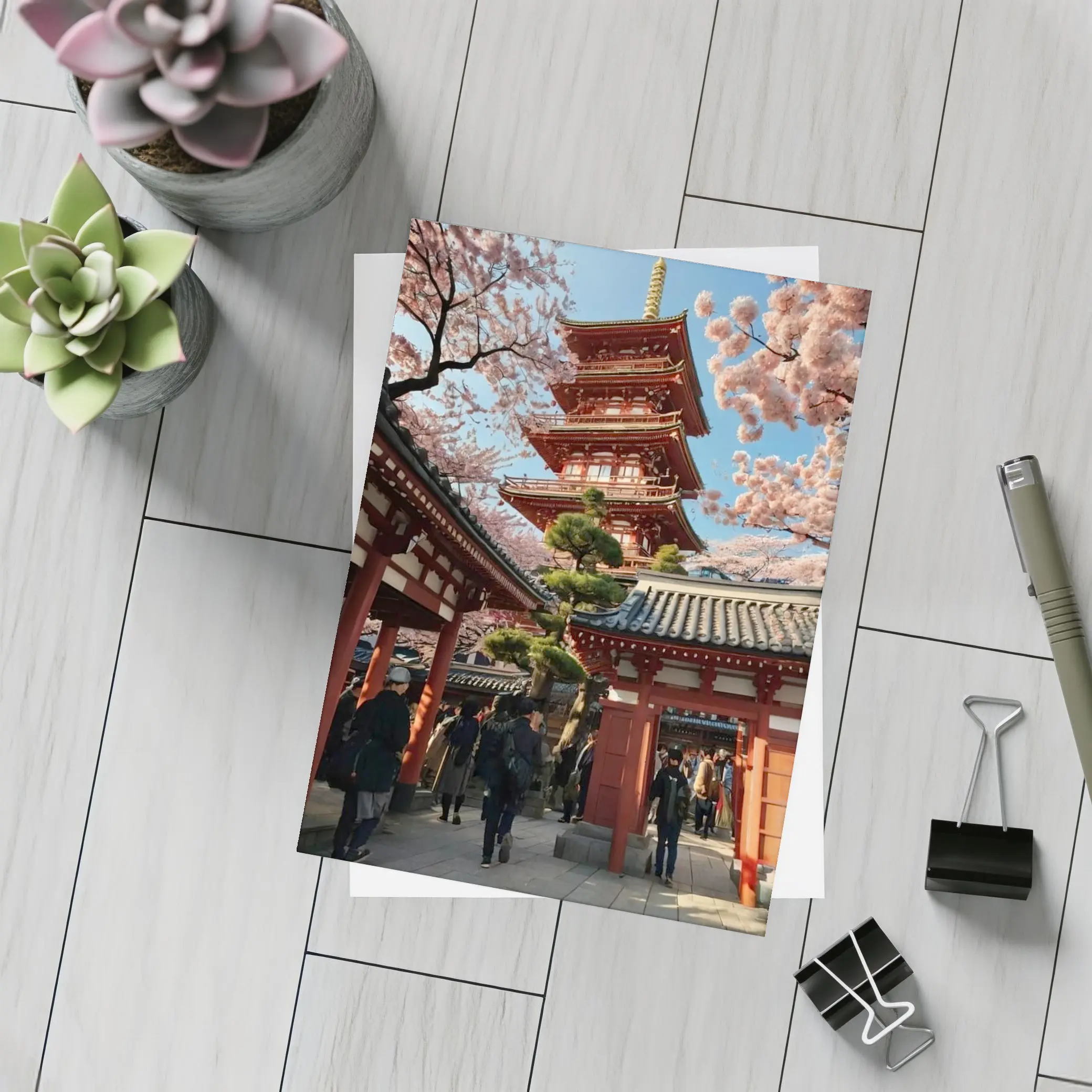Japanese Pagoda Cherry Blossoms Asakusa Temple – Postcards