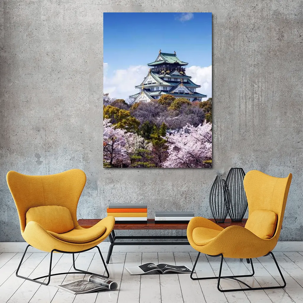 Osaka Castle Cherry Blossoms Blue Sky Japan – Wall Art