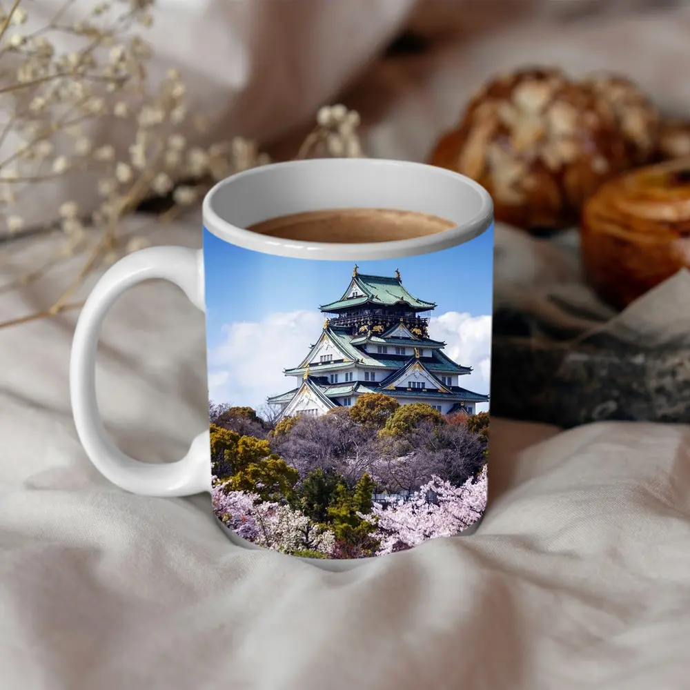 Osaka Castle Cherry Blossoms Blue Sky Japan – Mugs