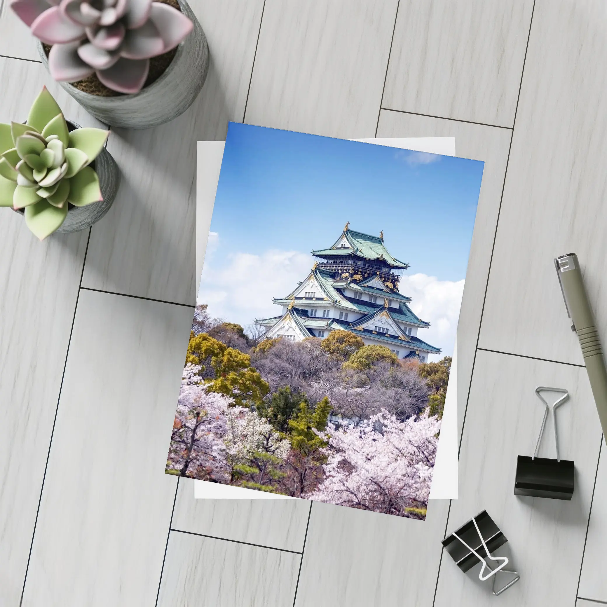 Osaka Castle Cherry Blossoms Blue Sky Japan – Postcards