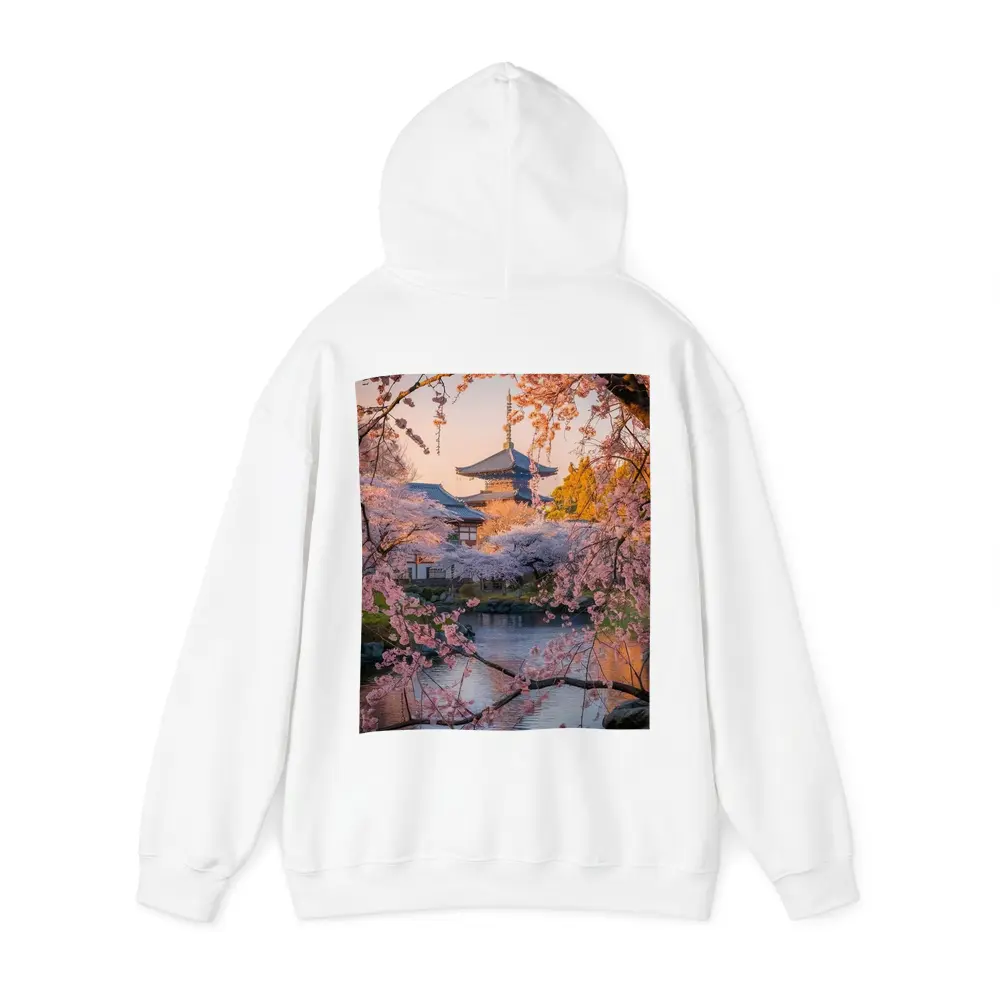 Japanese Temple Cherry Blossoms Pond Sunset – Hoodies