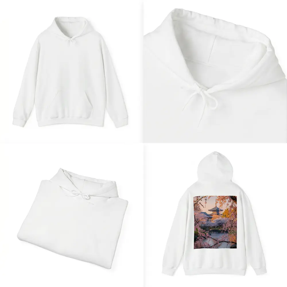 Japanese Temple Cherry Blossoms Pond Sunset – Hoodies