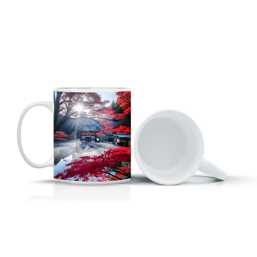 Japanese Temple Red Maple Autumn Mist – Mugs