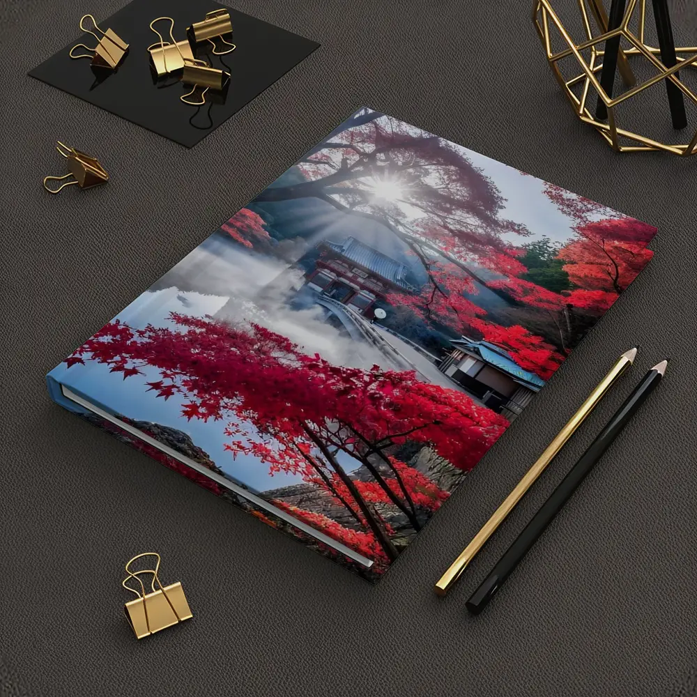 Japanese Temple Red Maple Autumn Mist – Notebooks