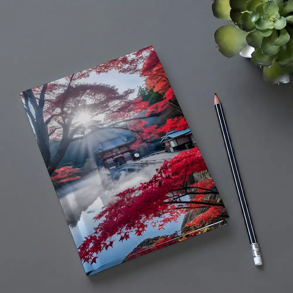 Japanese Temple Red Maple Autumn Mist – Notebooks