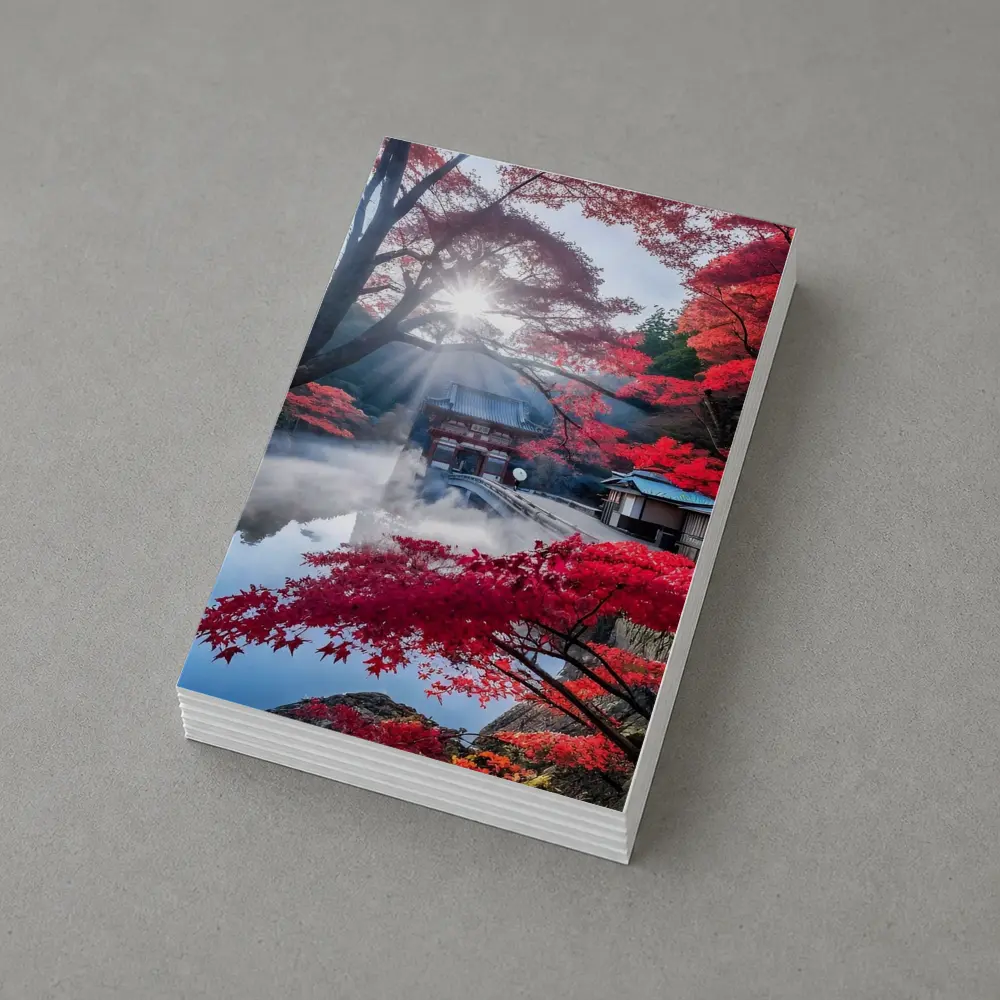 Japanese Temple Red Maple Autumn Mist – Postcards