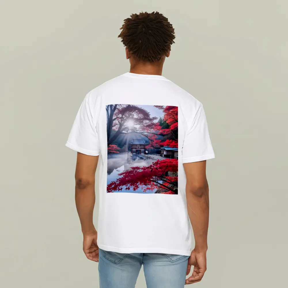 Japanese Temple Red Maple Autumn Mist – T-Shirts