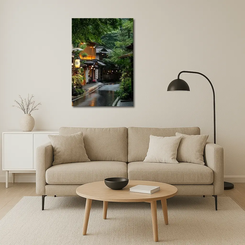 Rainy Kyoto Street Traditional Japanese Lanterns – Wall Art