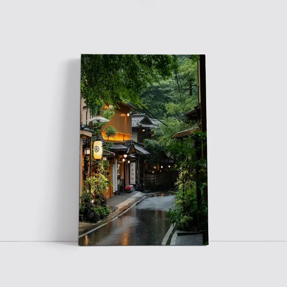 Rainy Kyoto Street Traditional Japanese Lanterns – Wall Art