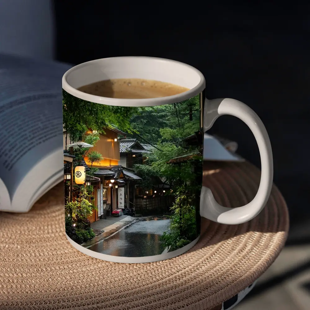 Rainy Kyoto Street Traditional Japanese Lanterns – Mugs