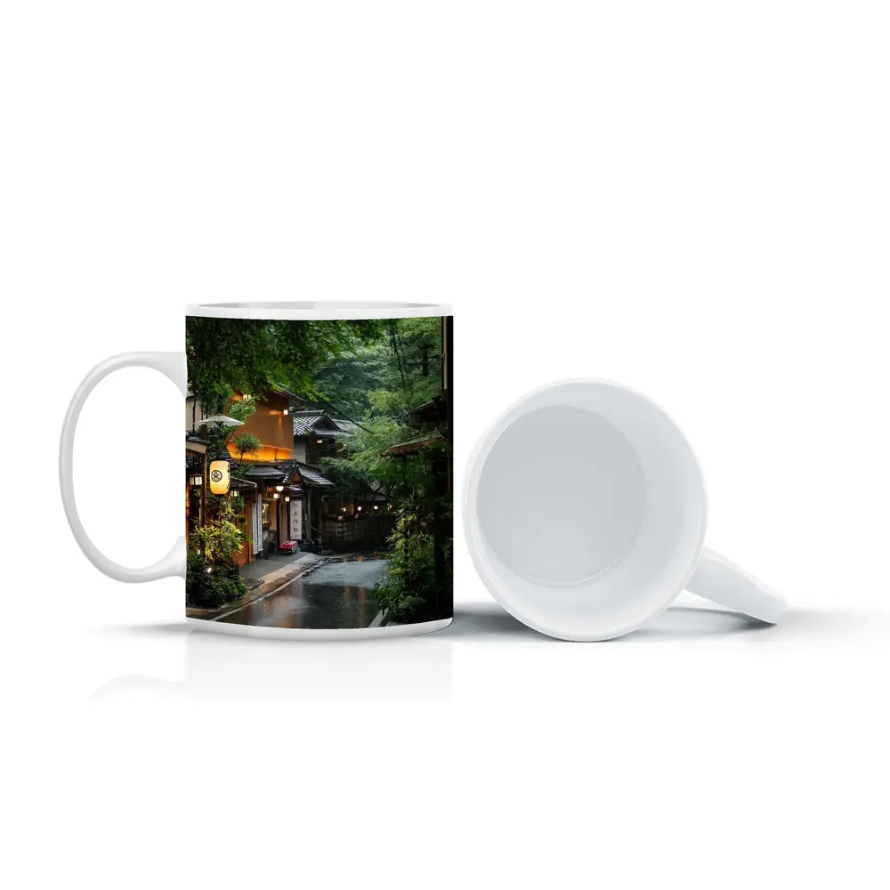Rainy Kyoto Street Traditional Japanese Lanterns – Mugs