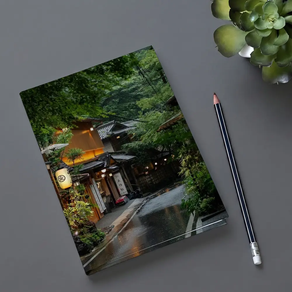 Rainy Kyoto Street Traditional Japanese Lanterns – Notebooks