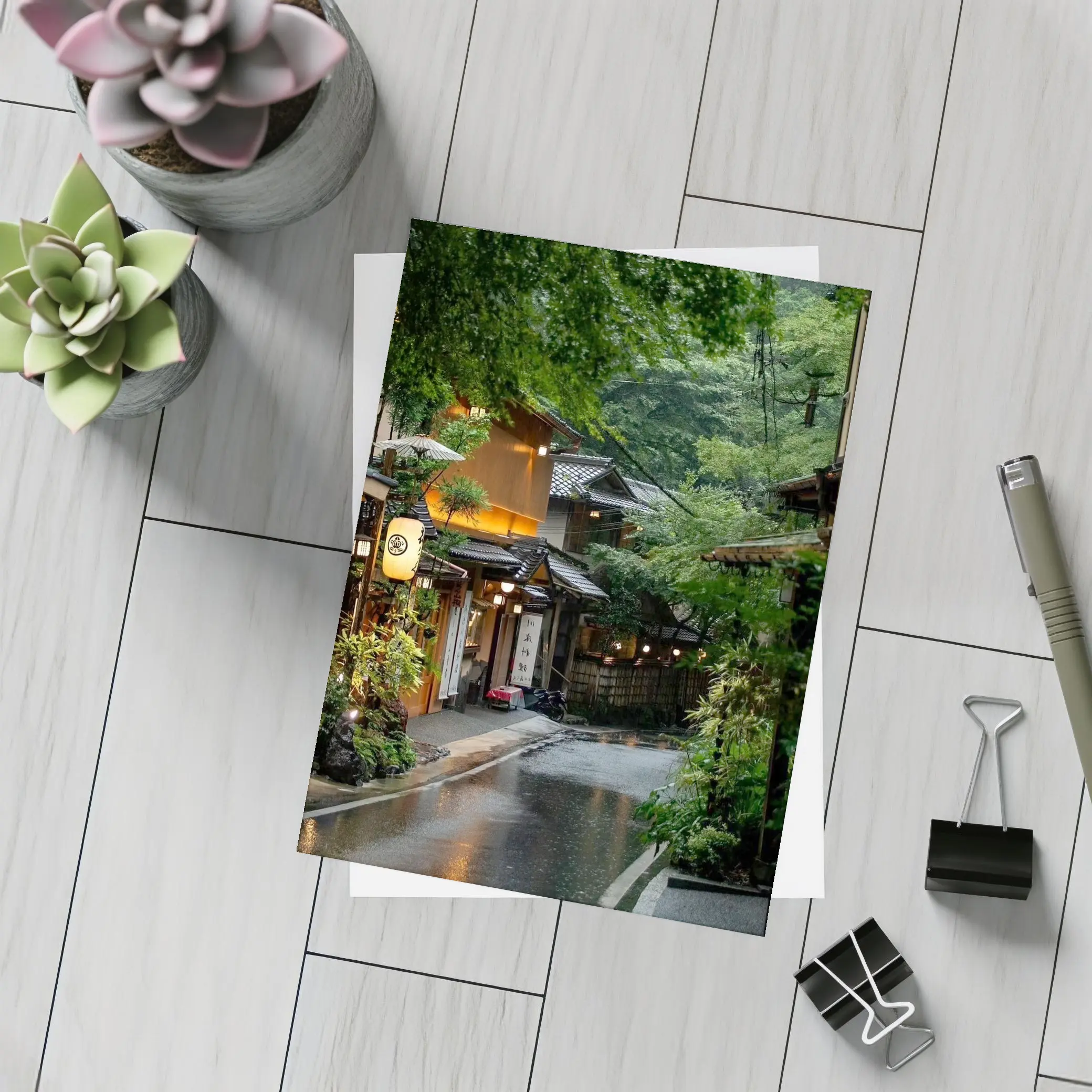 Rainy Kyoto Street Traditional Japanese Lanterns – Postcards