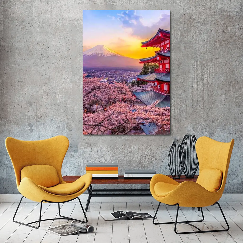 Chureito Pagoda Cherry Blossoms Mount Fuji Sunset – Wall Art