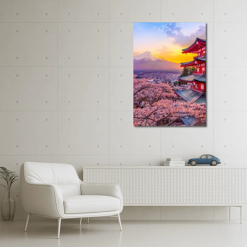 Chureito Pagoda Cherry Blossoms Mount Fuji Sunset – Wall Art