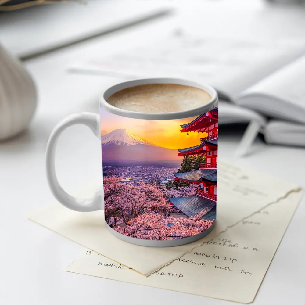 Chureito Pagoda Cherry Blossoms Mount Fuji Sunset – Mugs