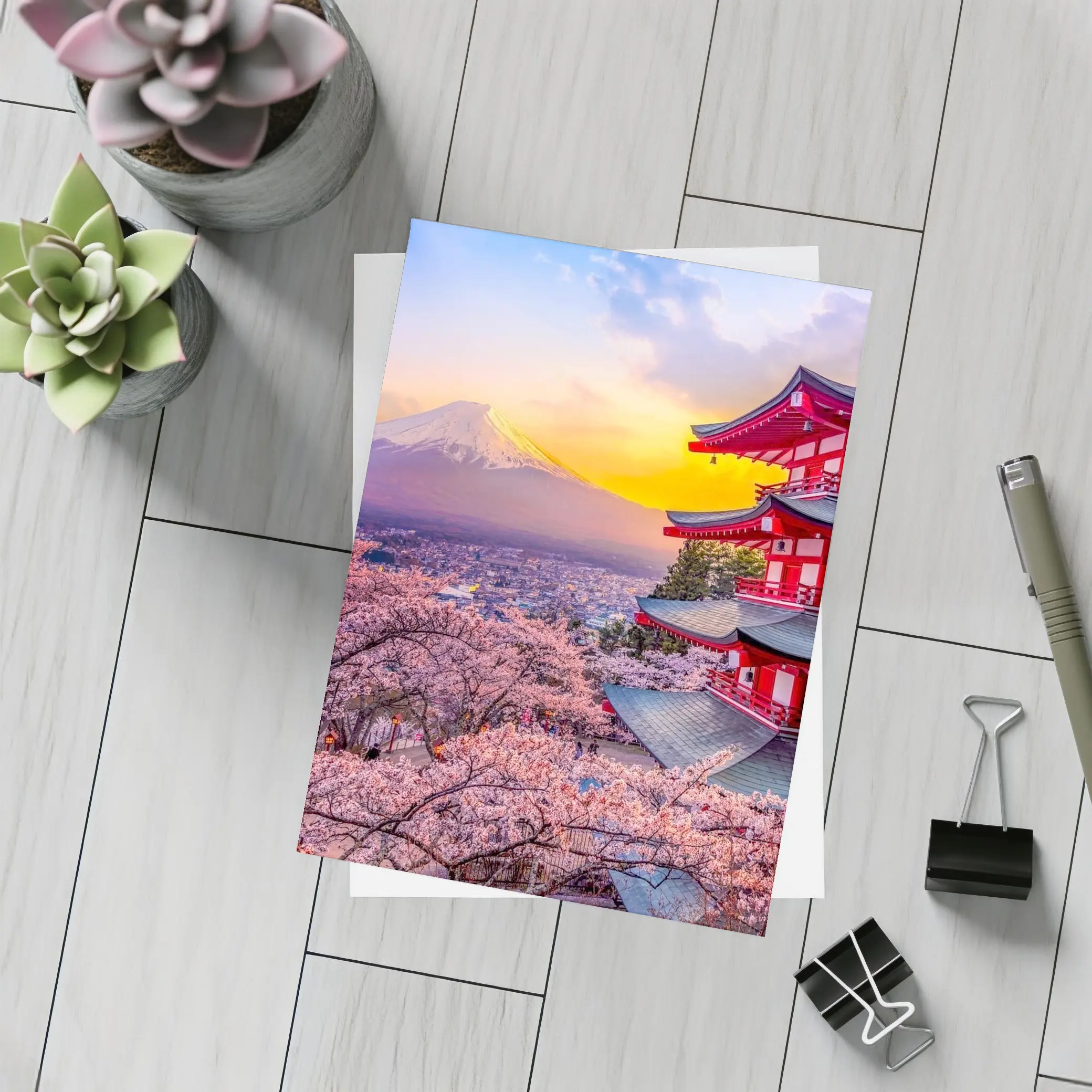 Chureito Pagoda Cherry Blossoms Mount Fuji Sunset – Postcards