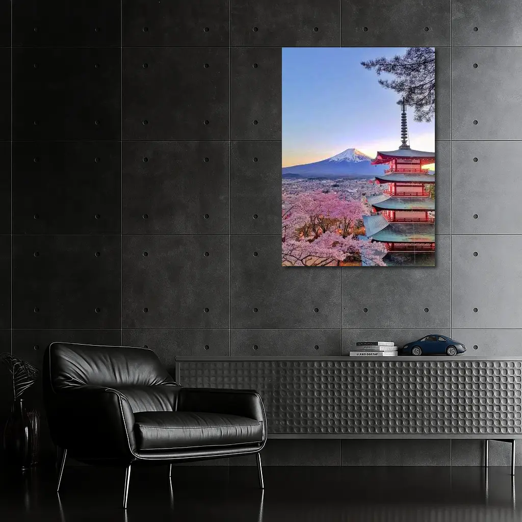 Chureito Pagoda Mount Fuji Cherry Blossoms Sunset – Wall Art