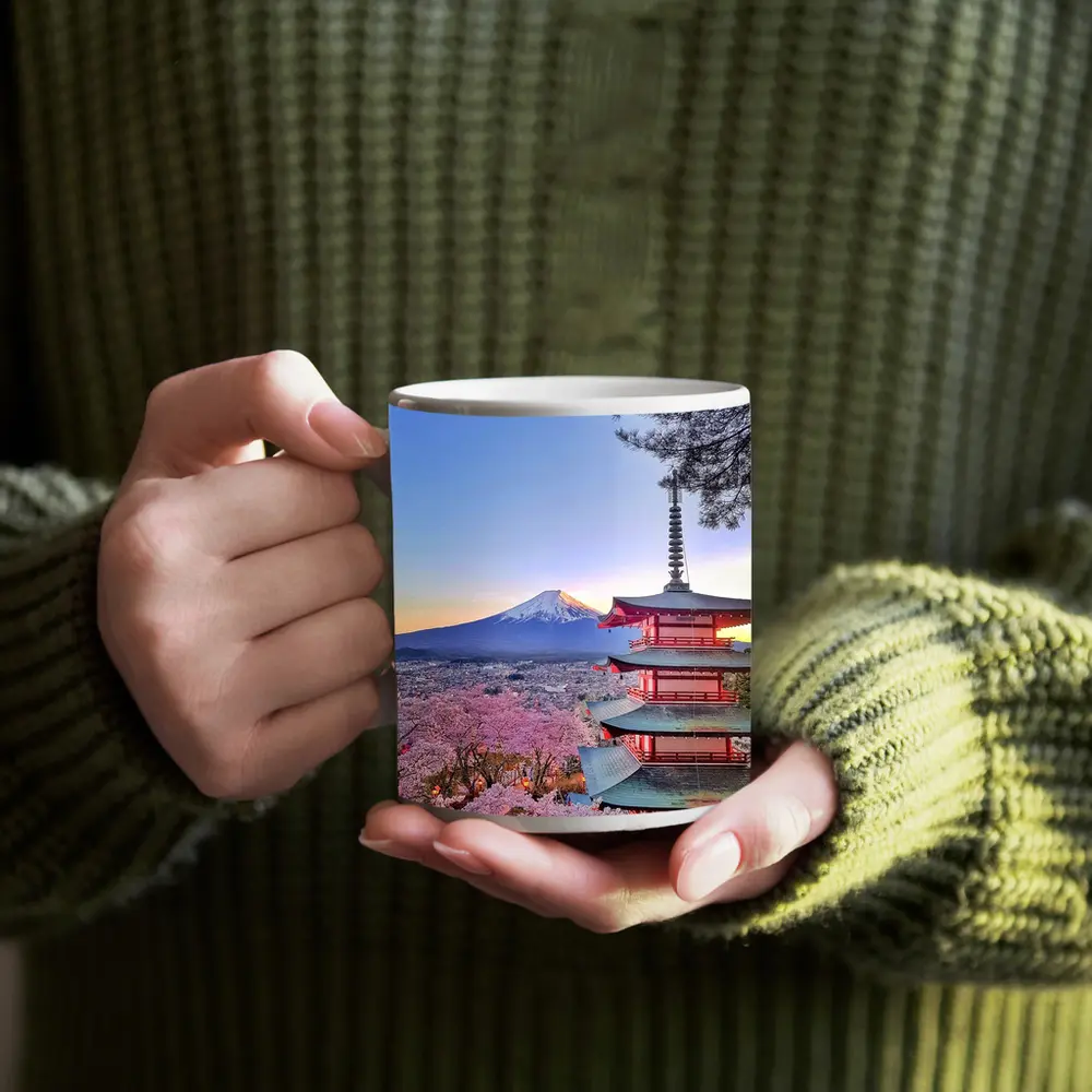 Chureito Pagoda Mount Fuji Cherry Blossoms Sunset – Mugs