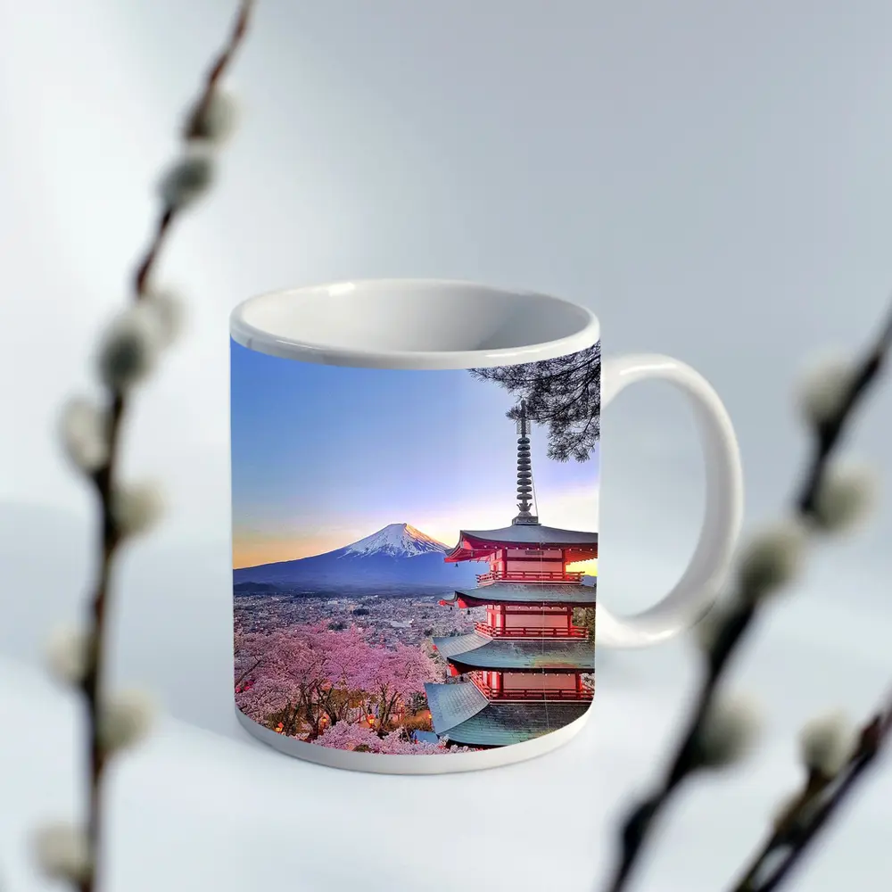 Chureito Pagoda Mount Fuji Cherry Blossoms Sunset – Mugs