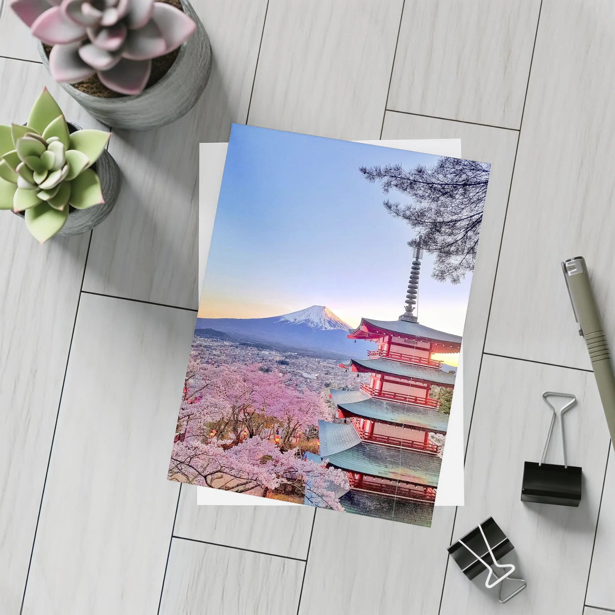 Chureito Pagoda Mount Fuji Cherry Blossoms Sunset – Postcards