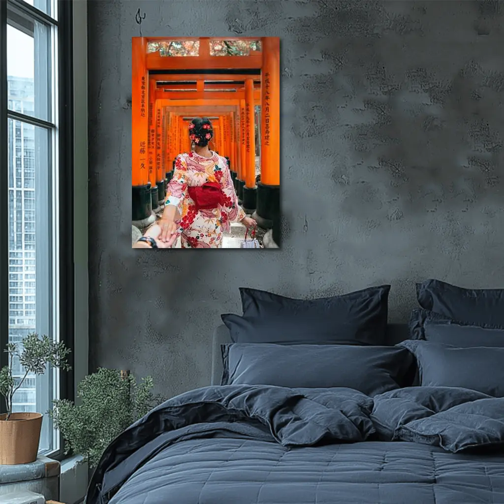 Woman in Kimono at Fushimi Inari Torii Gates – Wall Art