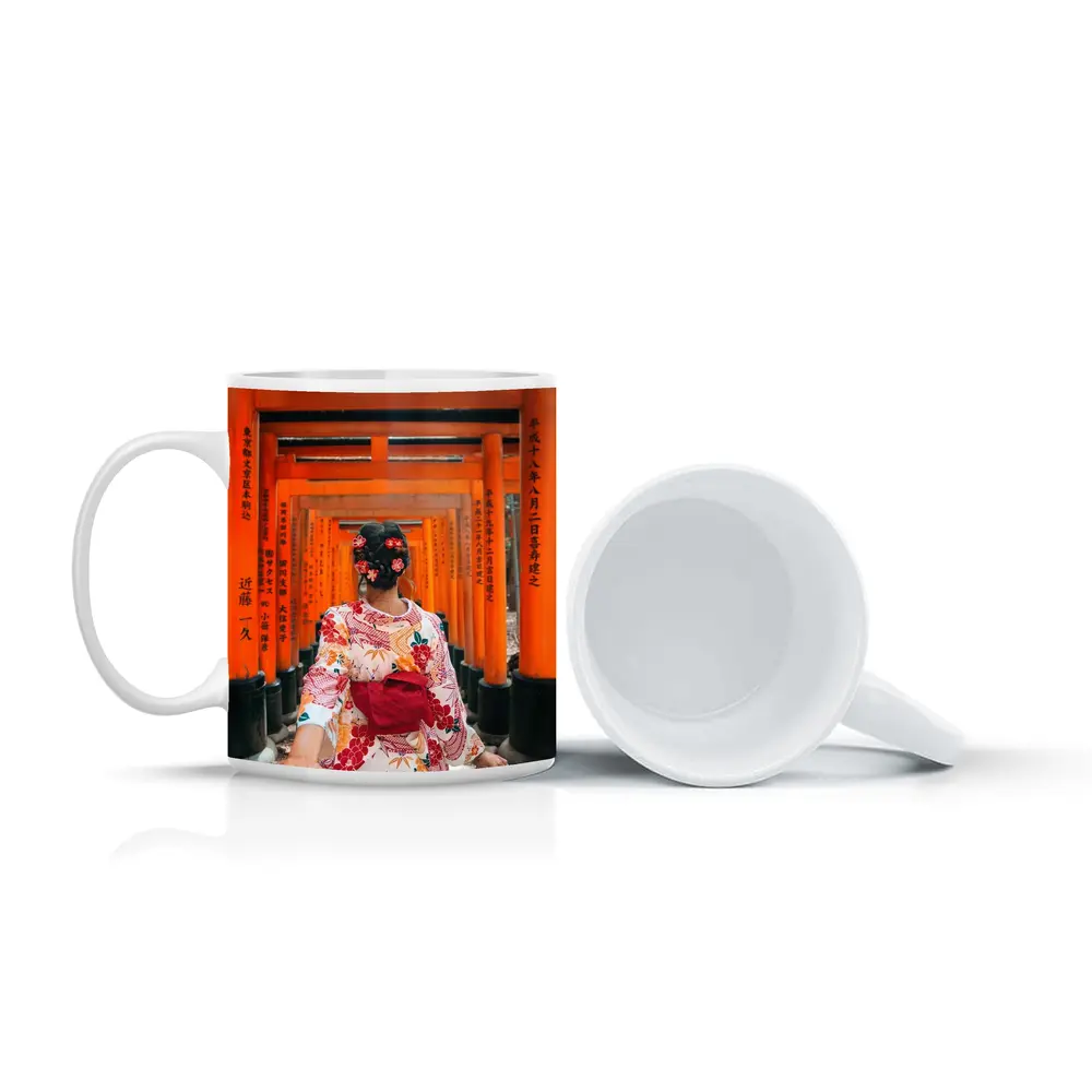 Woman in Kimono at Fushimi Inari Torii Gates – Mugs