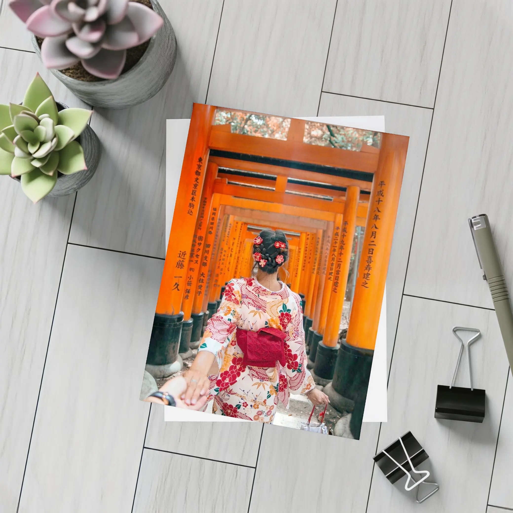 Woman in Kimono at Fushimi Inari Torii Gates – Postcards