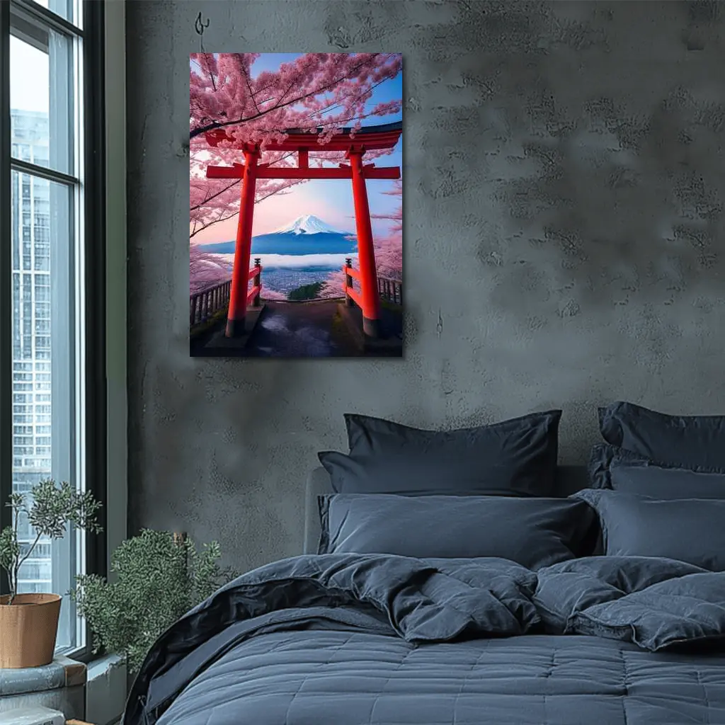 Red Torii Gate Mount Fuji Cherry Blossoms – Wall Art