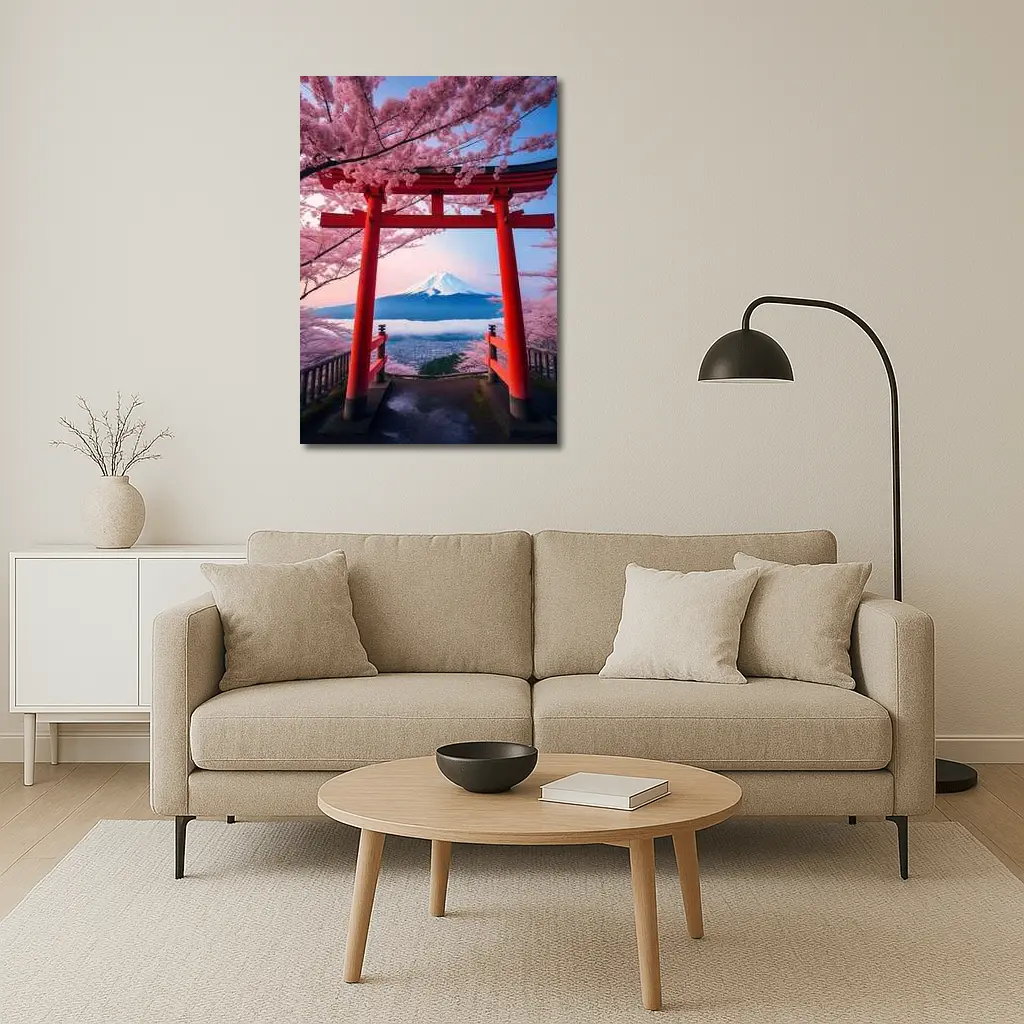 Red Torii Gate Mount Fuji Cherry Blossoms – Wall Art
