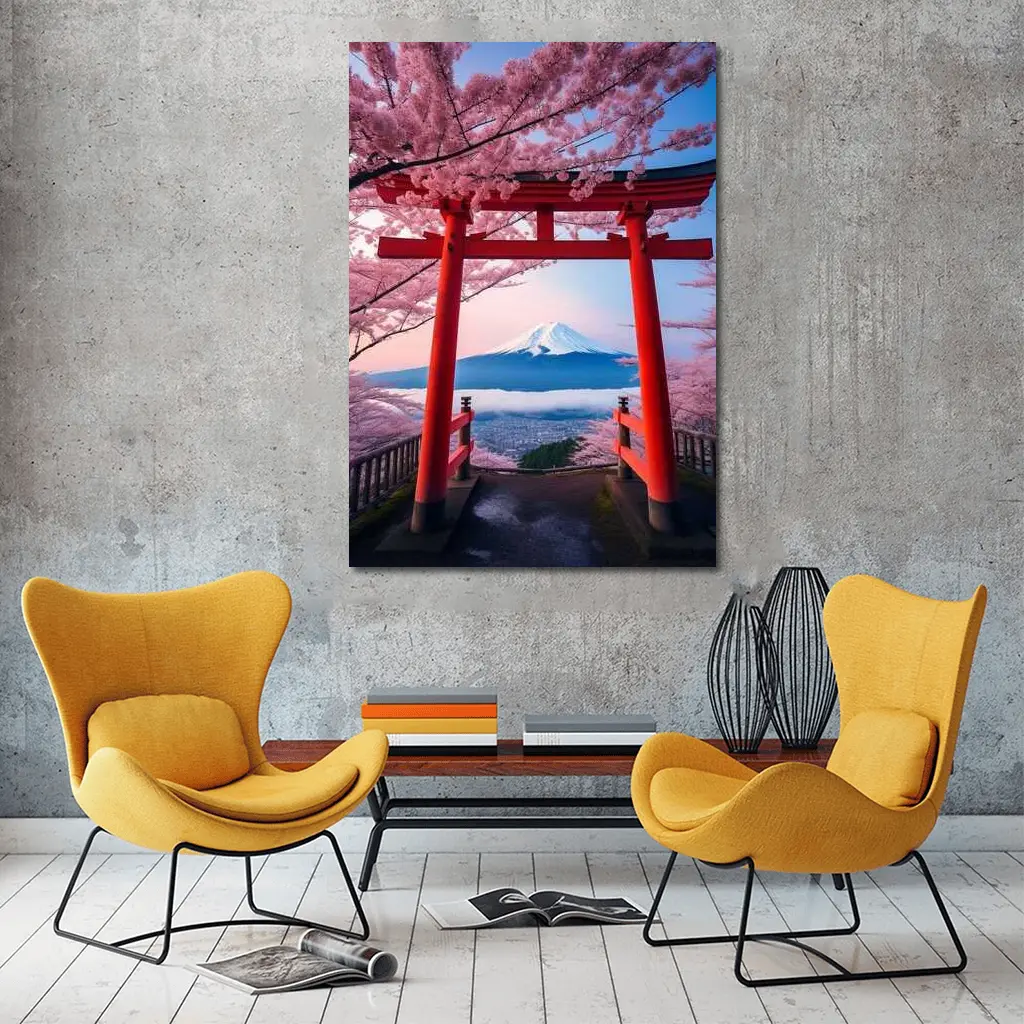 Red Torii Gate Mount Fuji Cherry Blossoms – Wall Art
