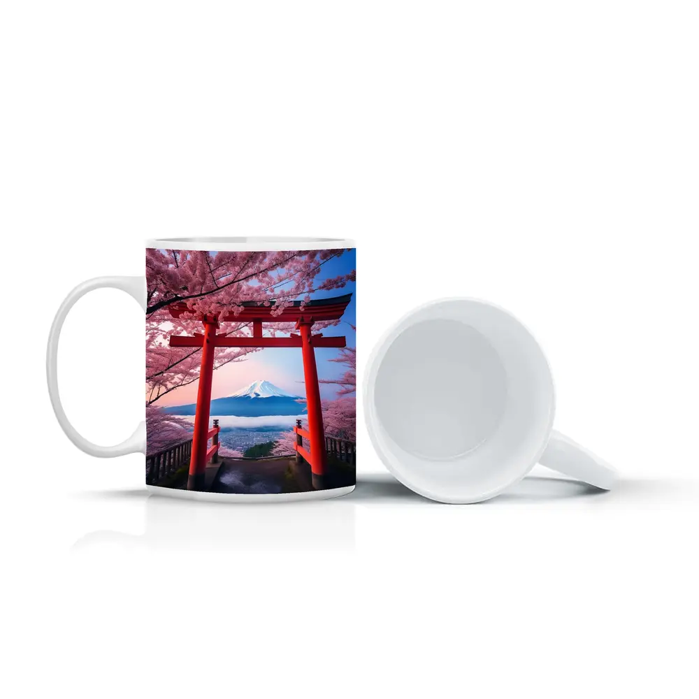 Red Torii Gate Mount Fuji Cherry Blossoms – Mugs